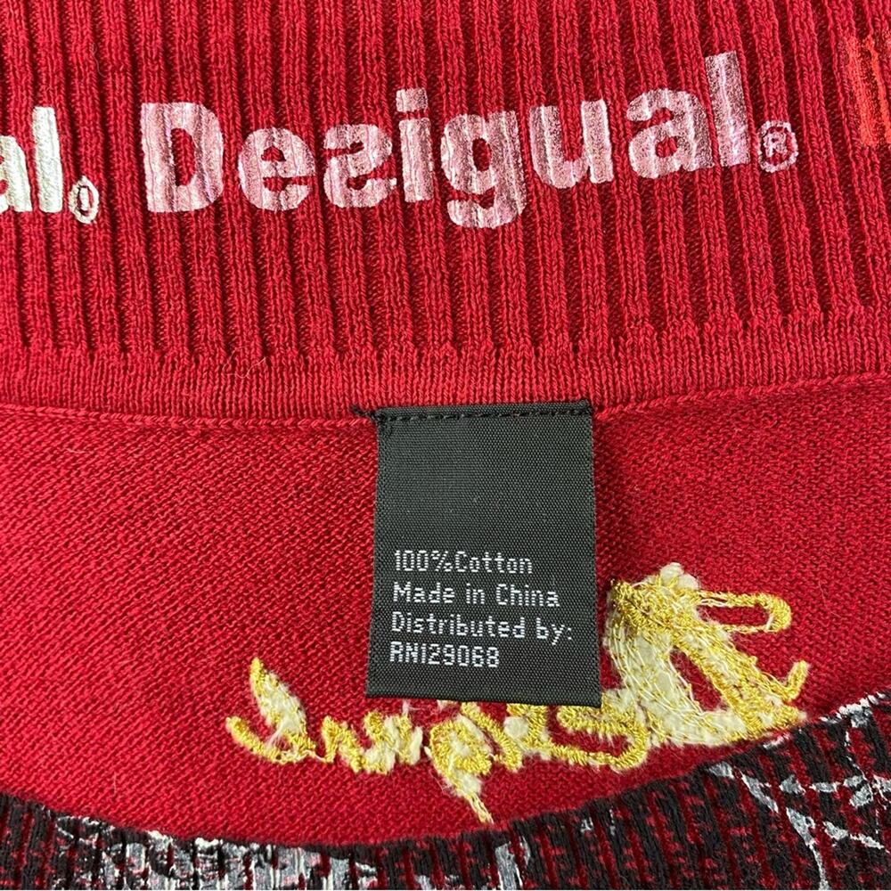 Desigual Boho Cotton Floral Sweater Size S/M Red Black Art To Wear - Picture 4 of 5